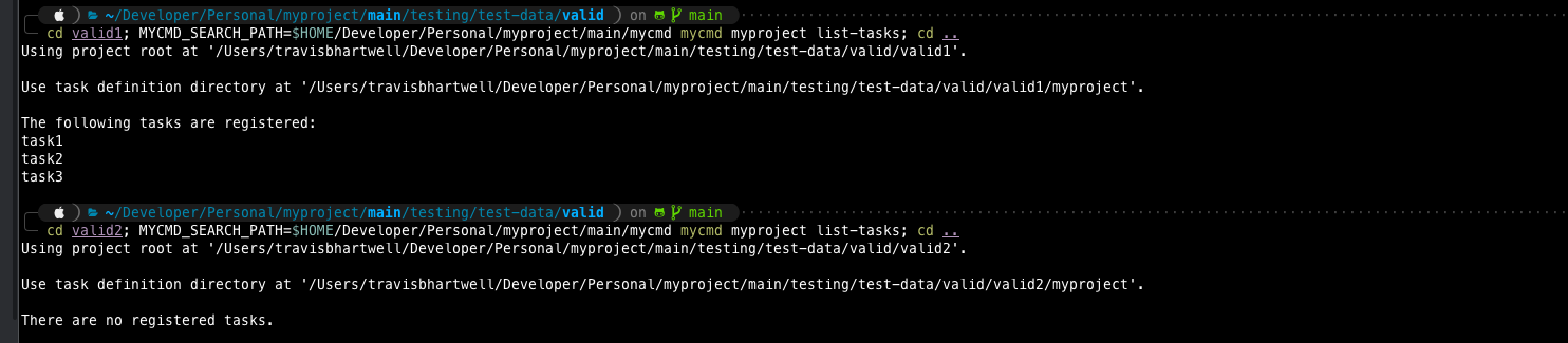 Executing mycmd myproject list-task