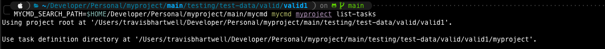 Executing mycmd myproject list-tasks