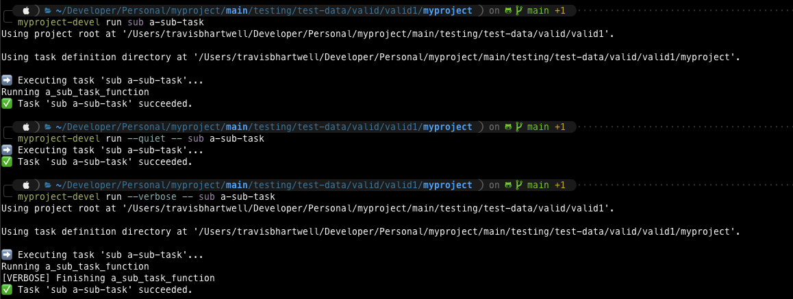 mycmd myproject run output options